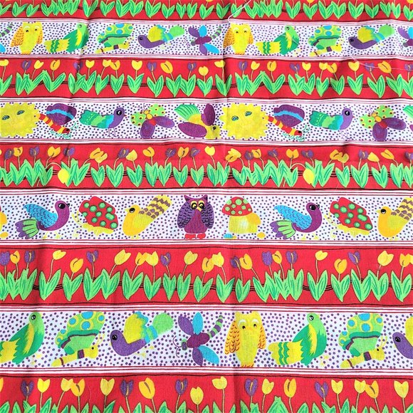 Sewing fabric with birds mushrooms and flowers. - Picture 2 of 5